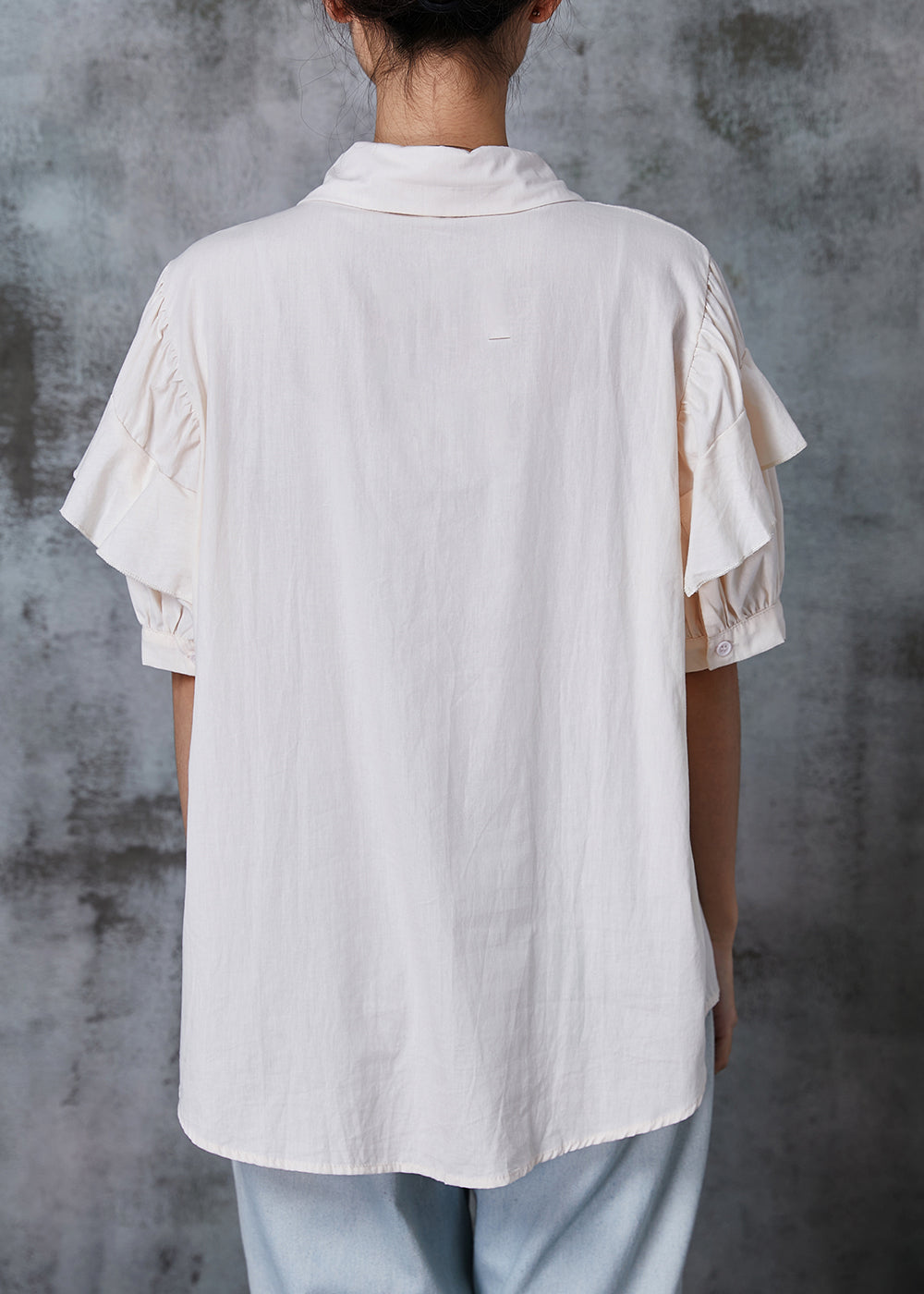 Art Apricot Ruffled Cotton Shirt Top Petal Sleeve
