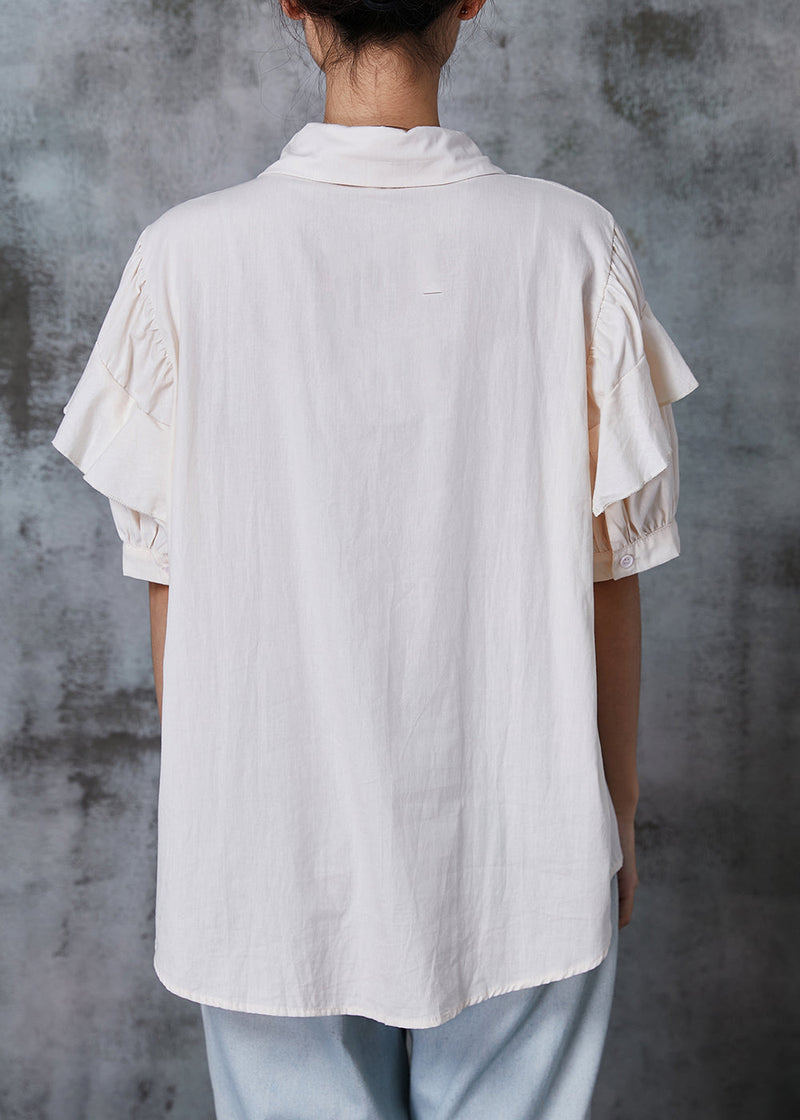 Art Apricot Ruffled Cotton Shirt Top Petal Sleeve