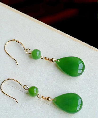 Green Sterling Silver Inlaid Jade Water Drop Drop Earrings