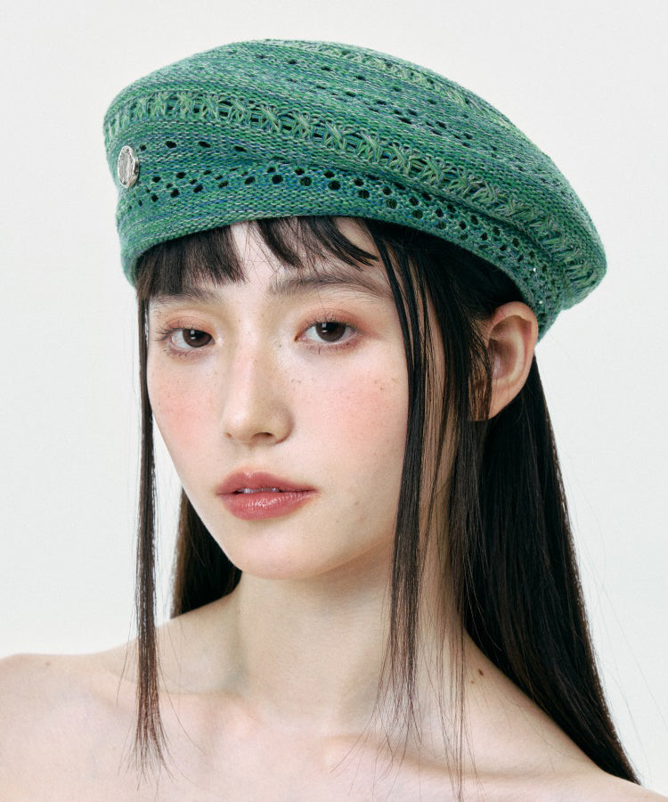 New Green Hollow Out Breathable Knit Beret Hat