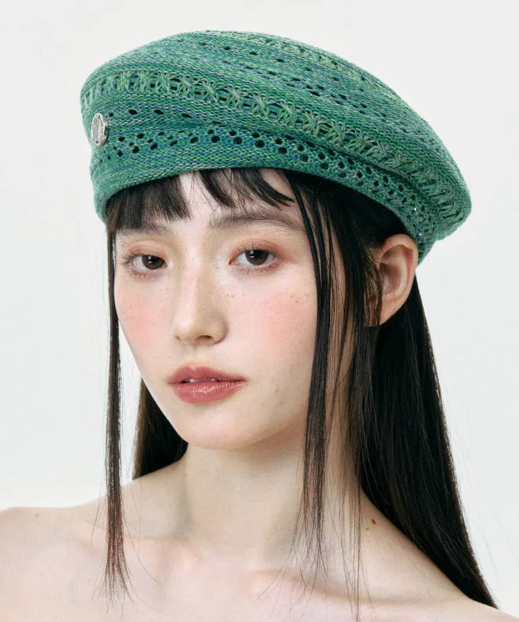 New Green Hollow Out Breathable Knit Beret Hat