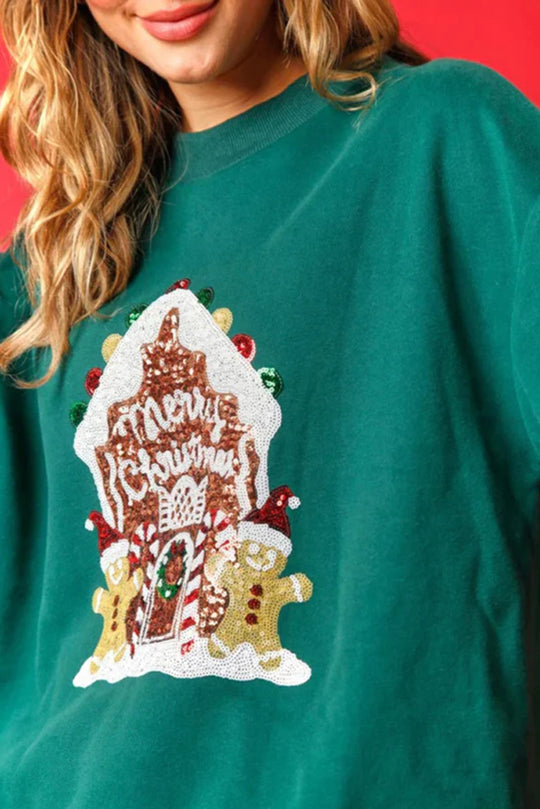 Christmas Candy House Sequin Casual Loose Sweater