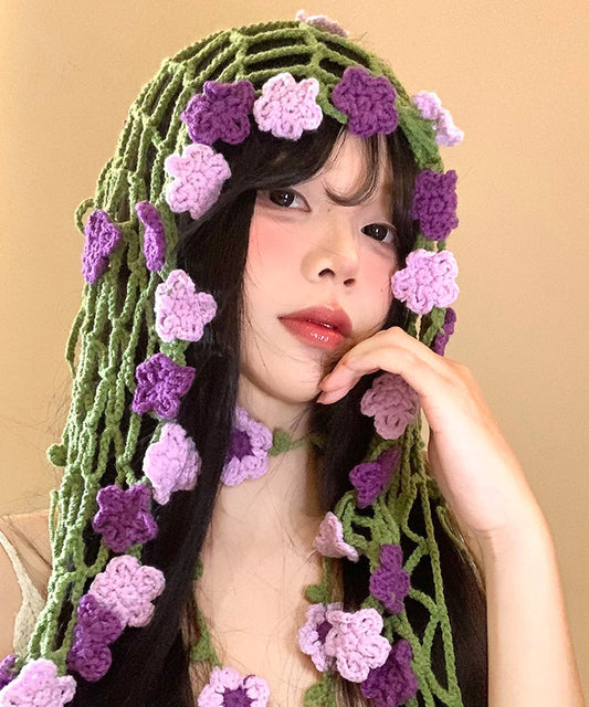 Rural Style Flower Knitted Waist Scarf Triangular Headscarf