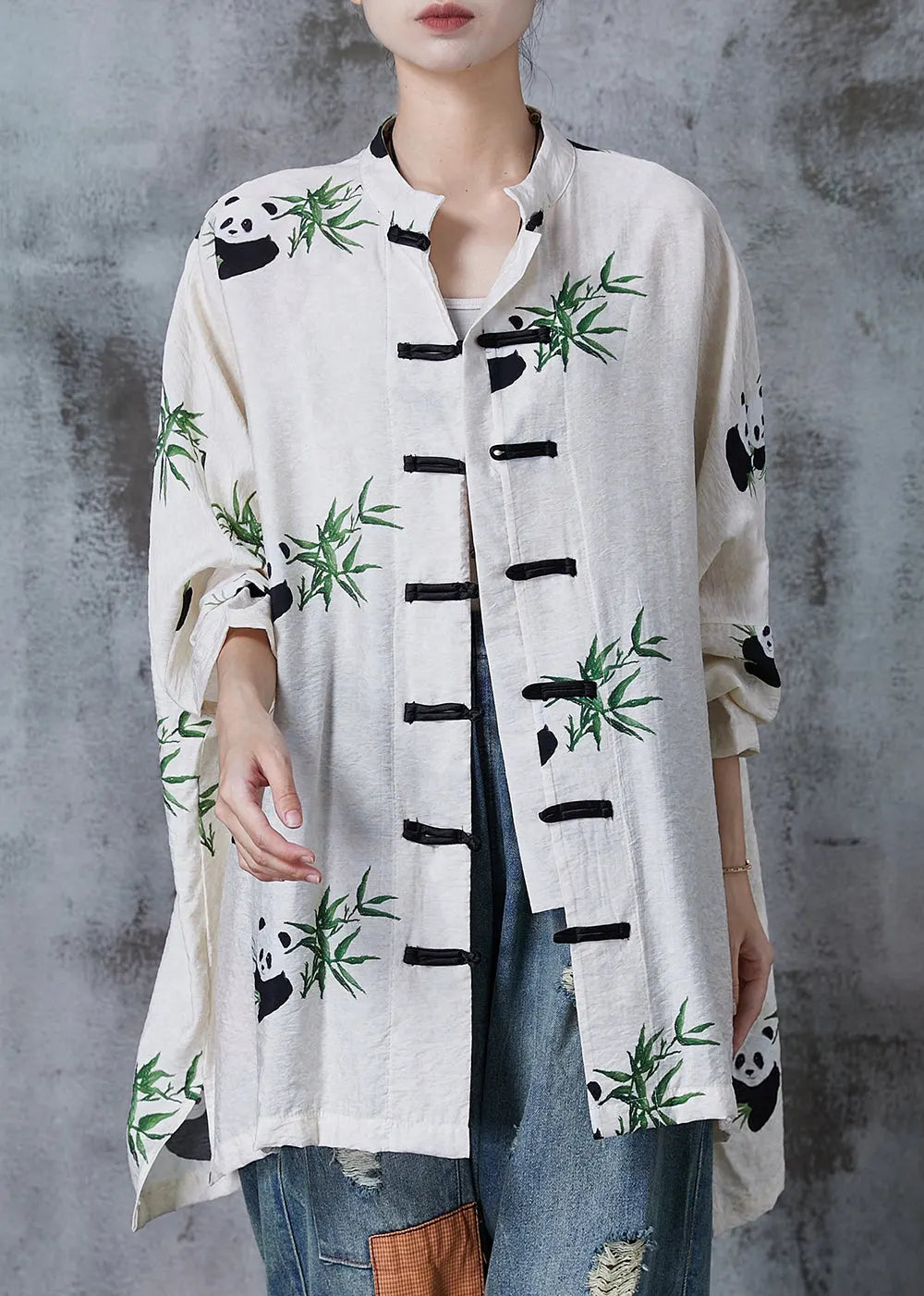 White Oversized Print Cotton Blouse Top Fall
