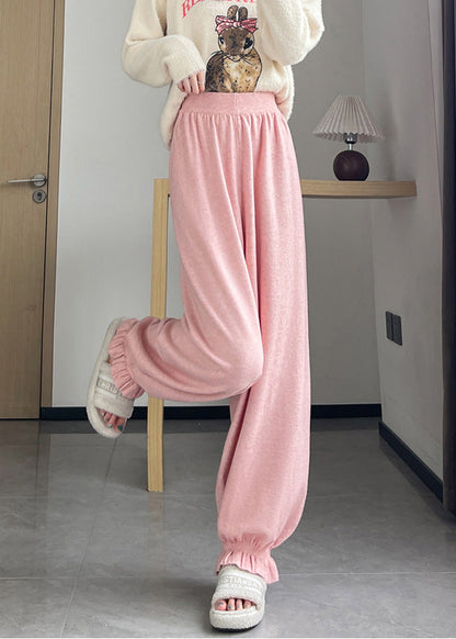 Pink Oversized Pockets Knit Pants Fall