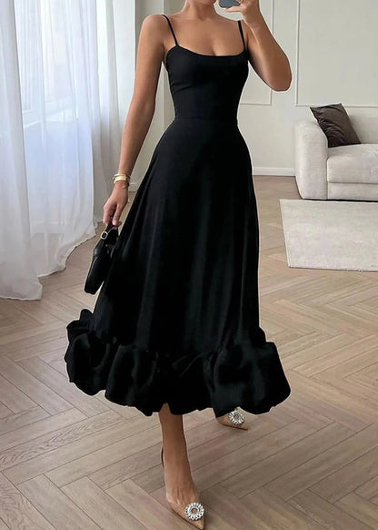 New Black Cold Shoulder Cotton Spaghetti Strap Dress Sleeveless