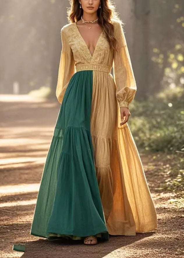 Golden Asymmetrical Patchwork Cinched Vestidos Dresses Spring
