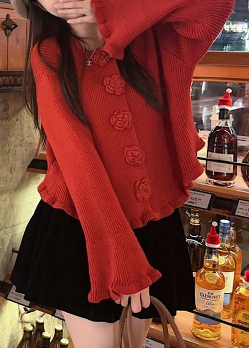 Novelty Red O Neck Knit Sweaters Fall
