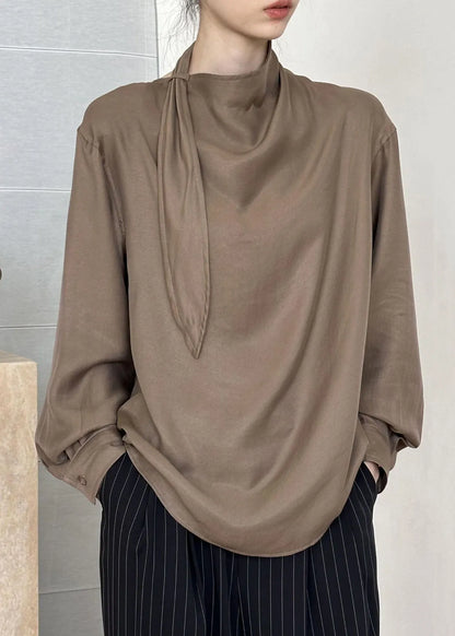 Coffee Cotton Shirt Asymmetrical Fall