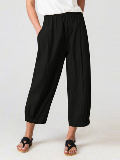 Loose Harem Pants High Waist Cotton Linen Cropped Pants Wide Leg Pants