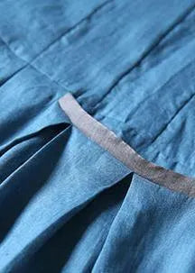 French Blue Linen Clothes for Big Hem a Line Summer Dress