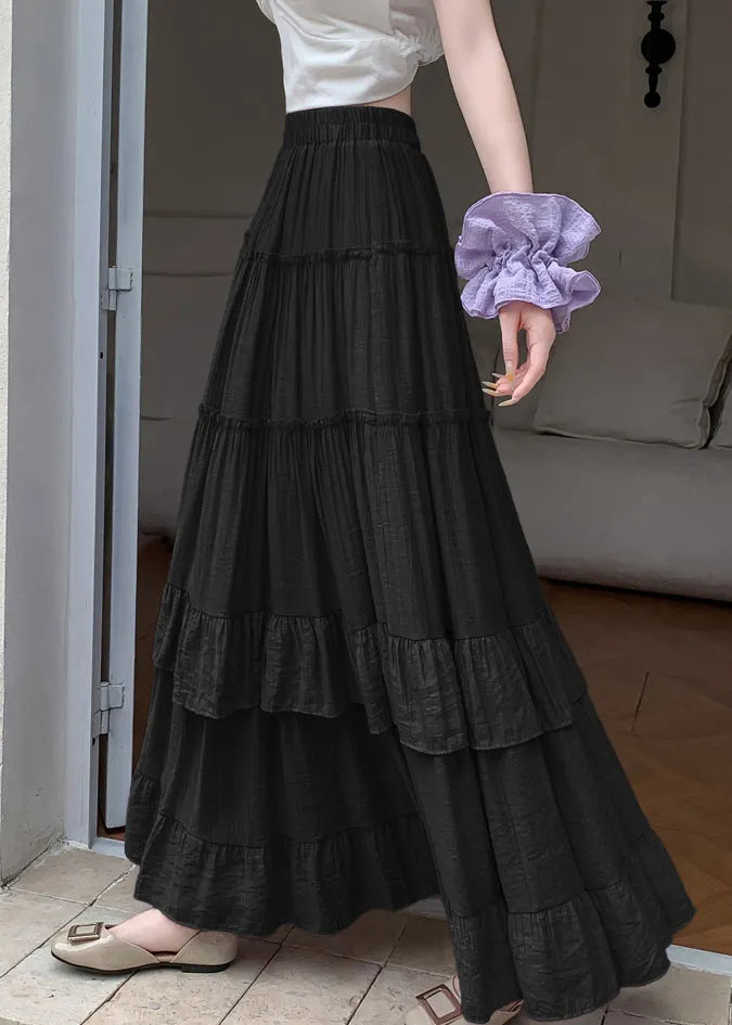Black Elastic Waist Cotton Exra Large Hem Skirts Wrinkled