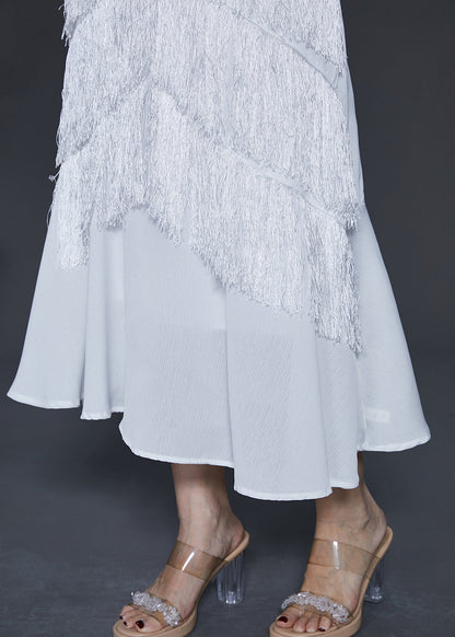 White Tasseled Chiffon Sundress Summer