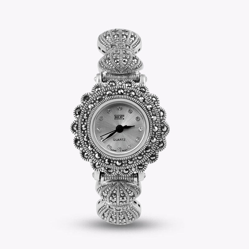 Diy Silk Sterling Silver Quartz Movement Tempered Glass Bow Wrist Watch