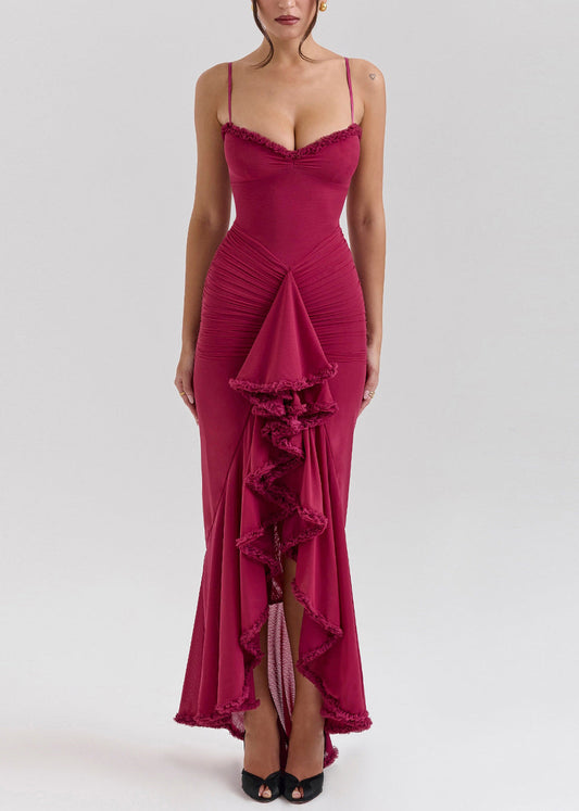 Boutique Mulberry Asymmetrical Tulle Spaghetti Strap Dress Summer