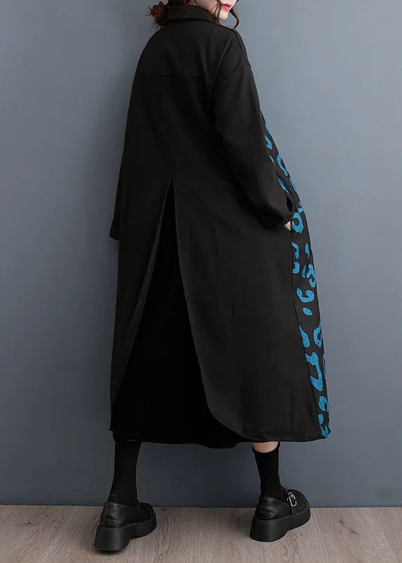 Diy Black Oversized Patchwork Cotton Shirt Dress Fall