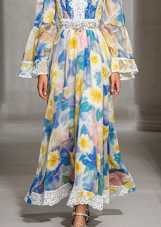 Square Collar Print Chiffon Full Dresses Fall