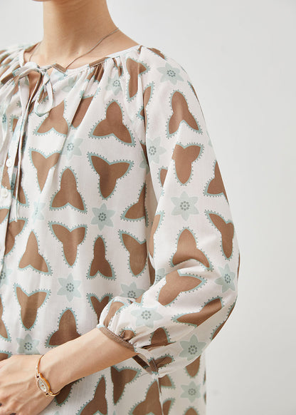 Oversized Print Lace Up Cotton Blouse Tops Summer