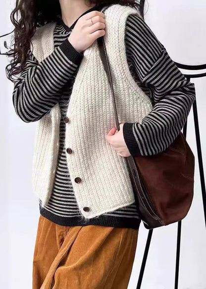 French Grey V Neck Button Knit Vest Sleeveless