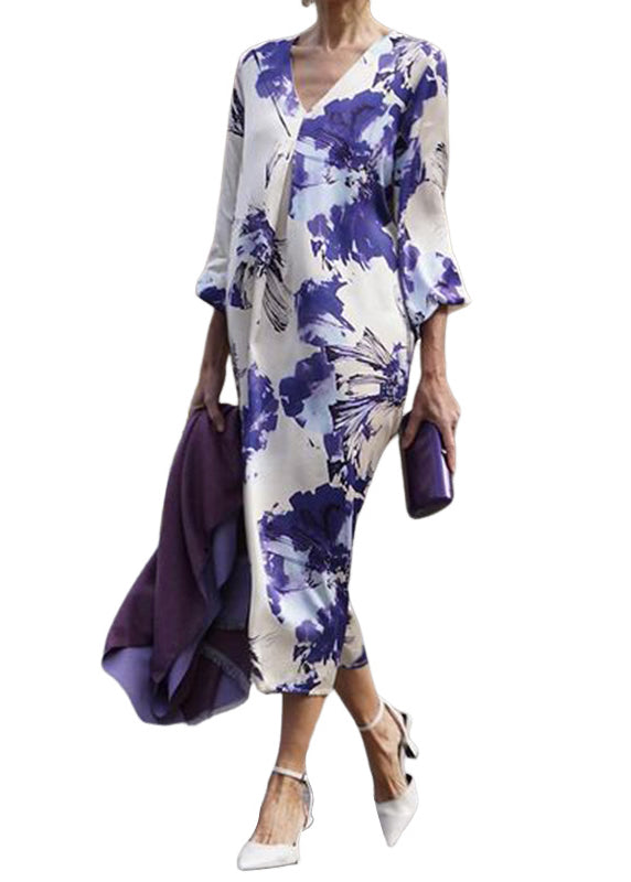 Spring V-neck Print Dress