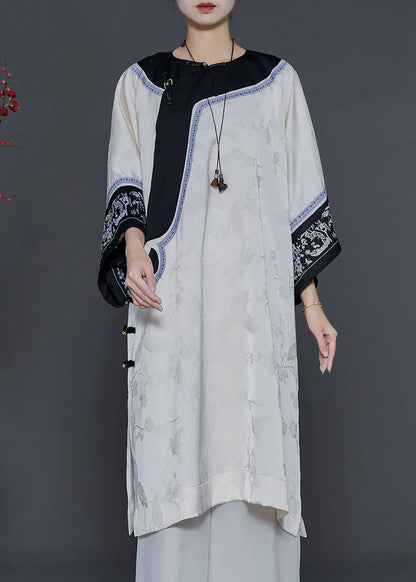 Apricot Oversized Jacquard Silk Oriental Dress Summer