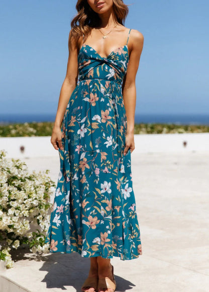 White Print Cotton Spaghetti Strap Dress Summer