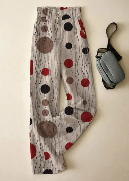 Red High Waist Button Linen Straigh Pants Summer