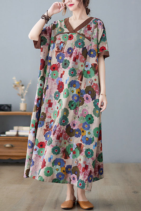 -summer Loose Cotton Linen Short Sleeve Dress
