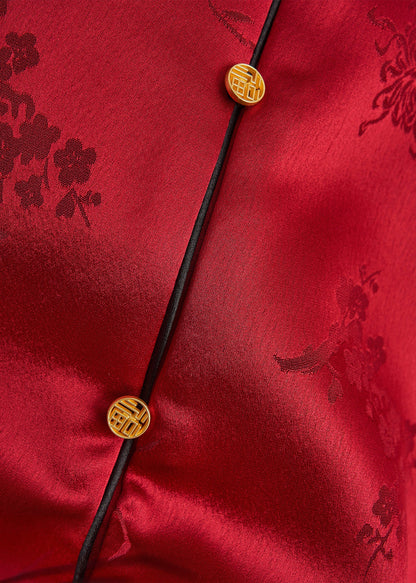 Red Jacquard Patchwork Feather Silk Vests Fall