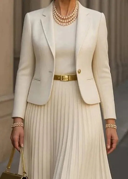 White Suit Coats and Dresses Cotton Two-piece Set Fall