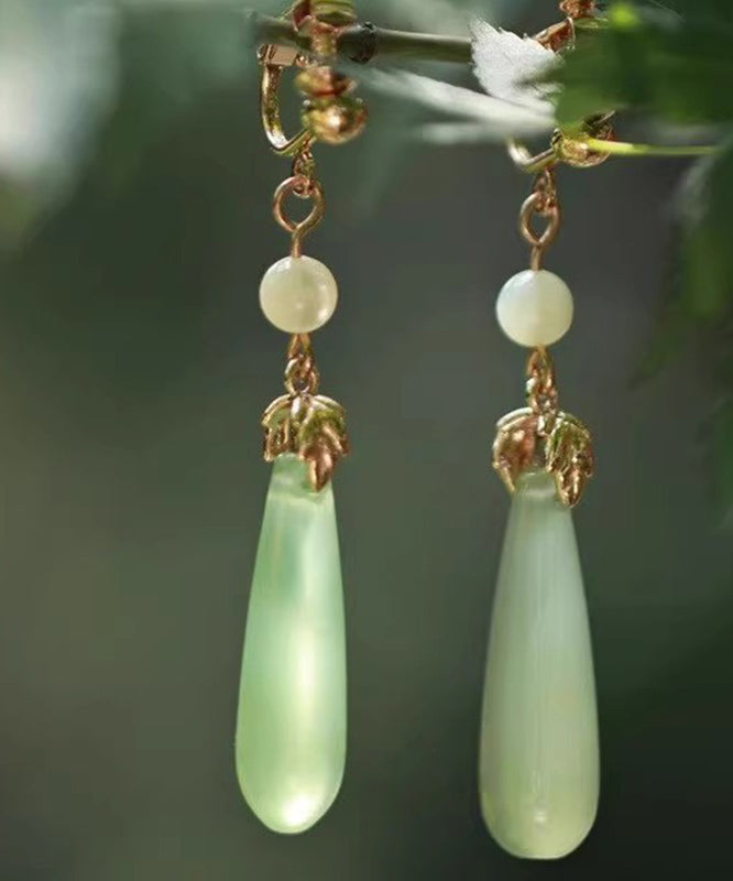 Green Sterling Silver Alloy Pearl Drop Earrings