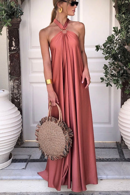 Classy and Fabulous Satin Halter Backless Party/vocation Maxi Dress