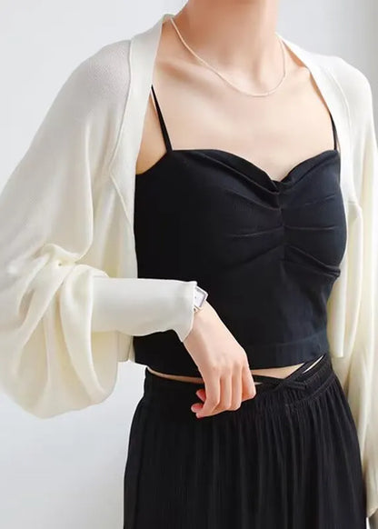 Handmade White O-neck Ice Silk Knit Cardigans Spring