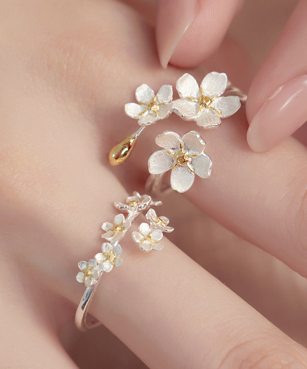 Handmade White Sterling Silver Big and Small Two Piece Set Rings