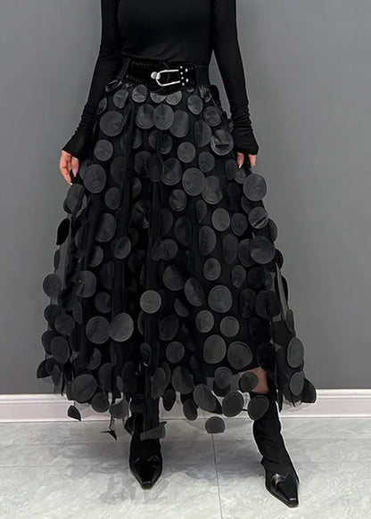 Black Dot Patchwork Tulle Skirt Fall