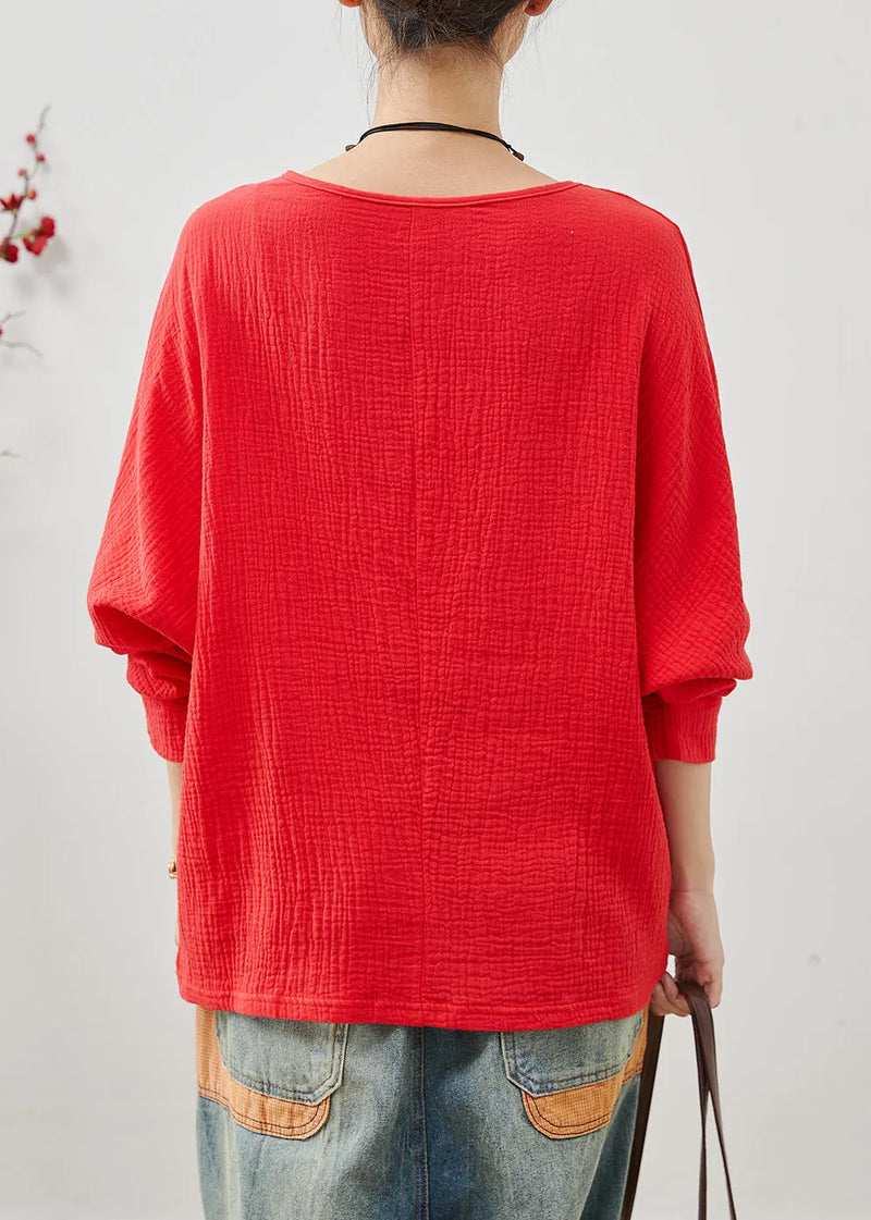 Red Oversized Cotton Sweatshirts Top Spring