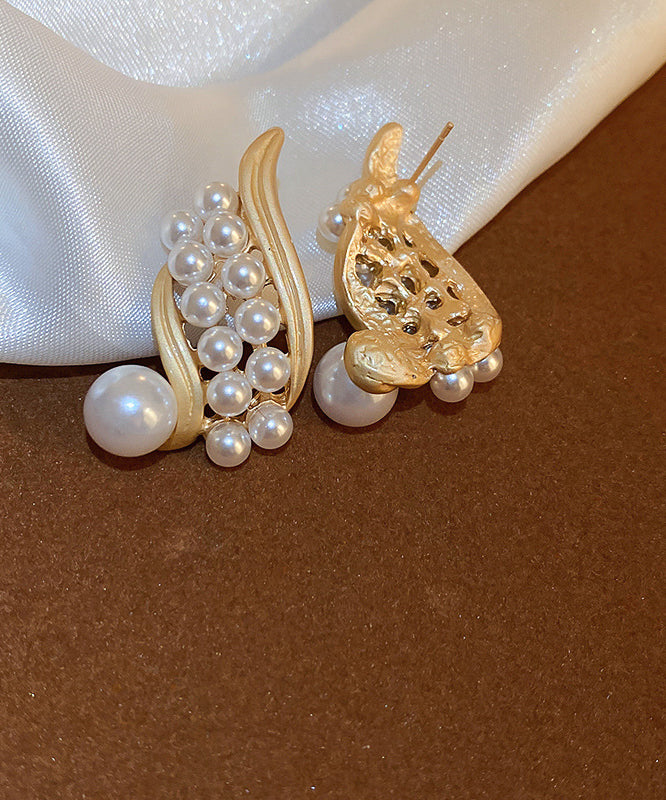 Gold Sterling Silver Alloy Pearl Hoop Earrings
