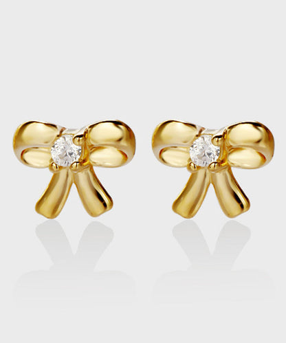 Diy Gold Silver Overgild Bow Stud Earrings