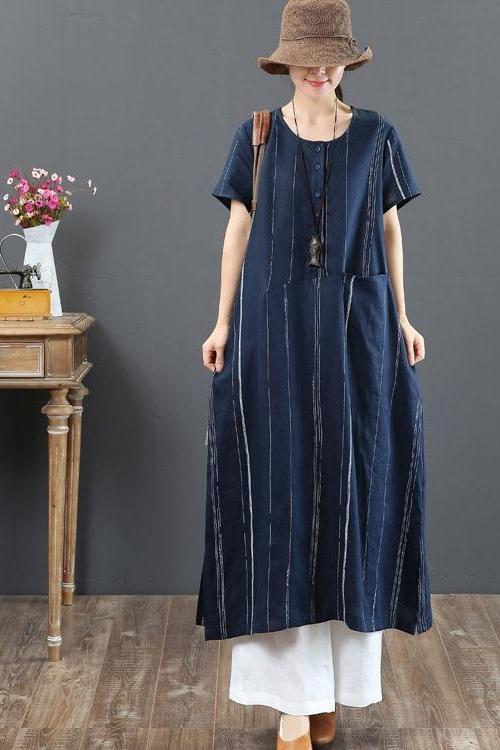 Loose Linen Striped Maxi Dress Loose Summer Outfits