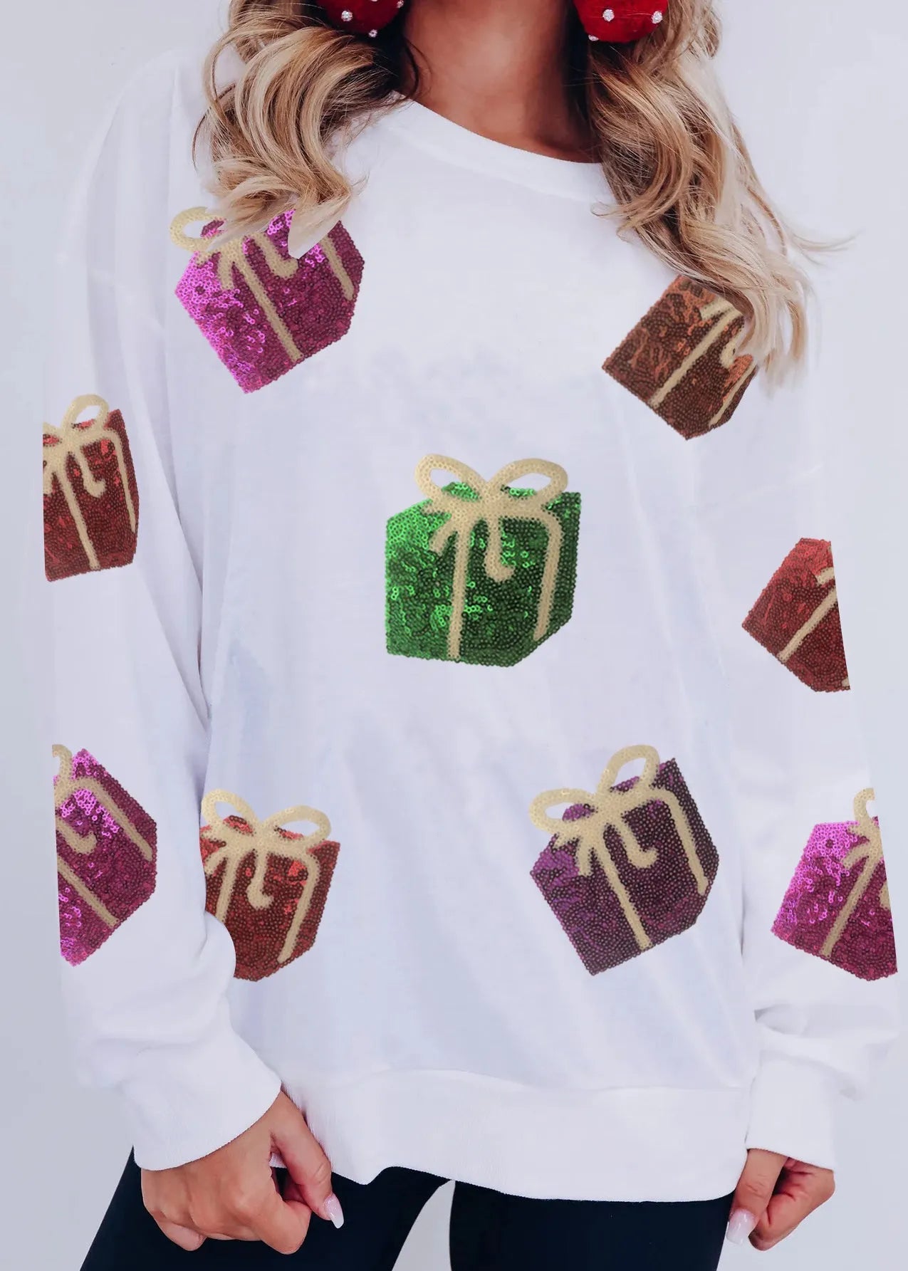 White Embroidered Sequins Cotton Sweatshirt Fall