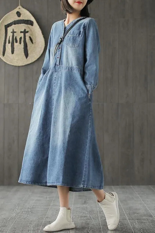 Loose Blue Denim Dresses Cowboy Outfits