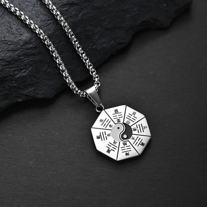 Buddha Stones Bagua Yin Yang Titanium Steel Balance Necklace Pendant