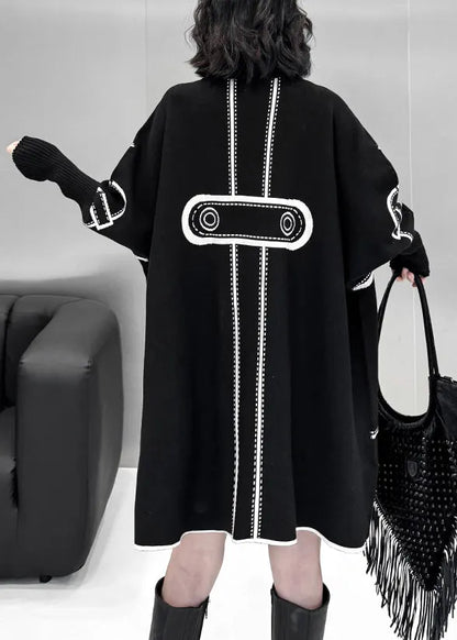 Loose Black V Neck Wear on Both Sides Knit Coats Fall