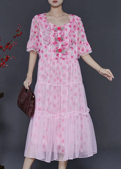 Pink Ruffled Chiffon Dresses Summer