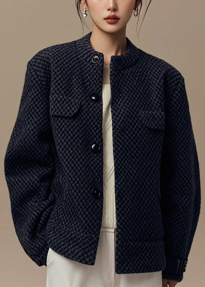 French Black O Neck Button Coat Winter