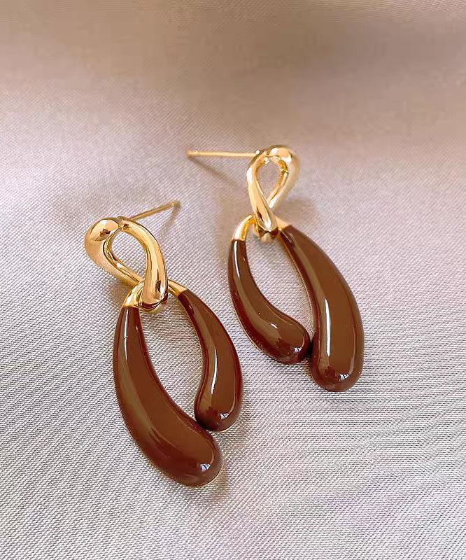 Coffee Copper Alloy Asymmetrical Drip Glaze Drop Earrings