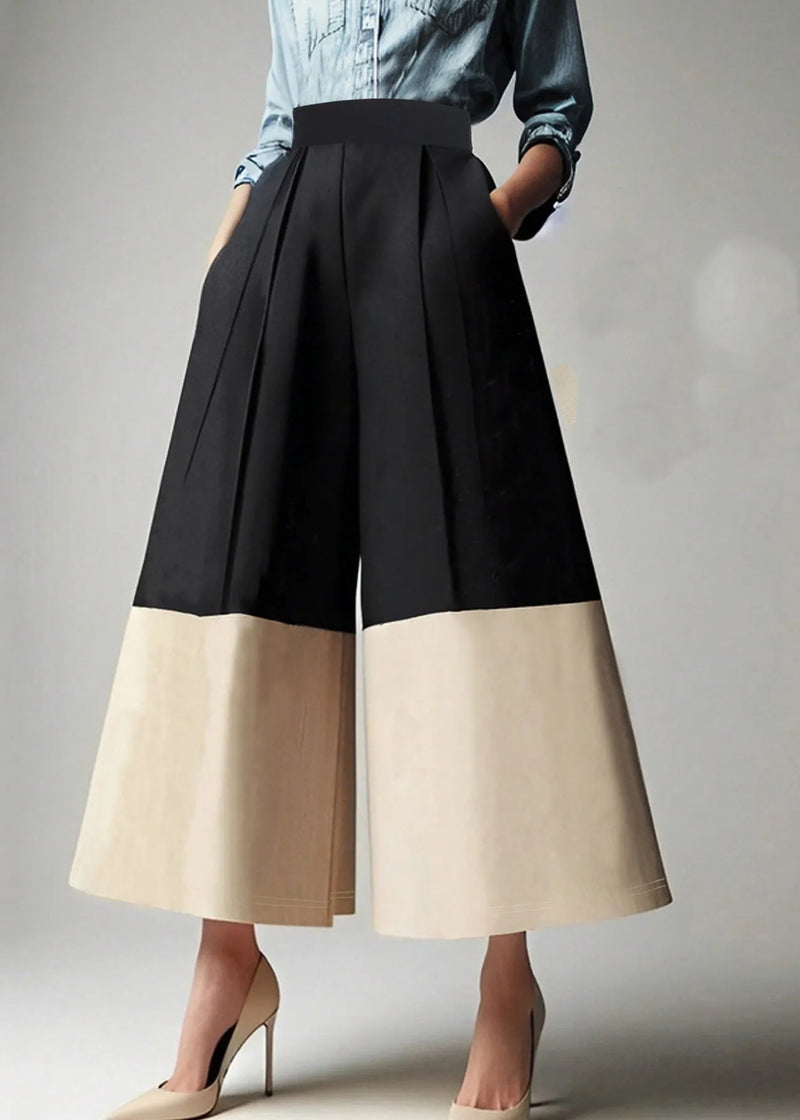 Colorblock High Waist Pockets Crop Pants Summer
