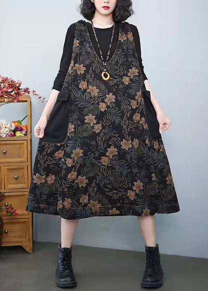 Denim Print Pockets Dress Summer Cotton Dress