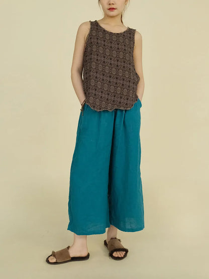 Retro Worn Irregular Hem Geometric Vest
