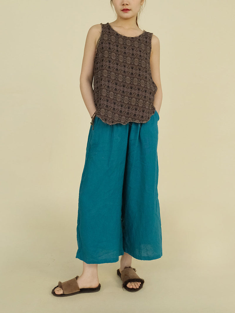 Retro Worn Irregular Hem Geometric Vest